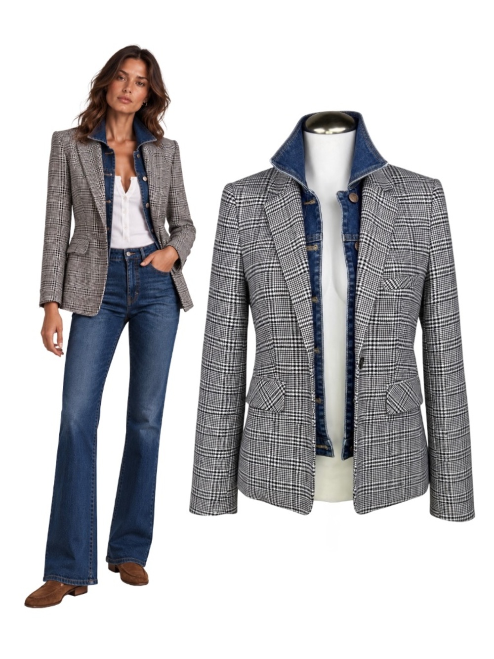 $545 VERONICA BEARD Black White Plaid Dickey Blazer Jacket Sz 4 NWOT